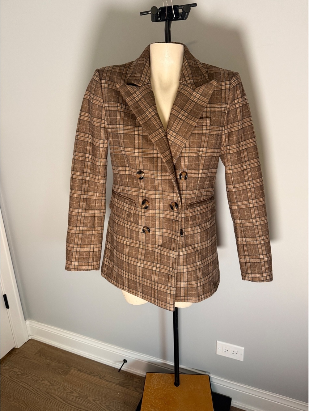 Favorite Daughter x Nuuly Women's Brown Plaid Double-Breasted Blazer